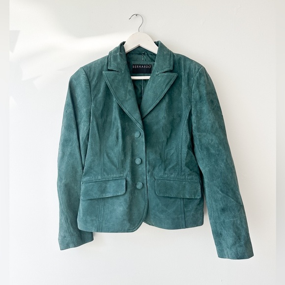 Bernardo - Genuine Leather Suede Jacket - Teal - Fitted - Size 8 - Picture 1 of 11